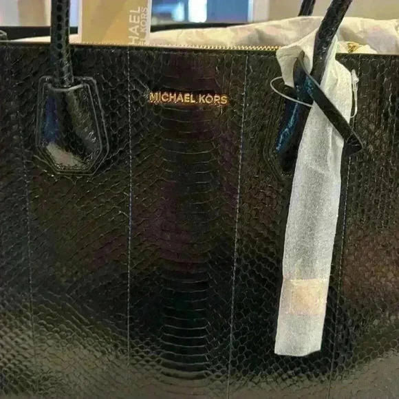 NWT Michael Kors black large conv tote genuine snake skin - Picture 7 of 10